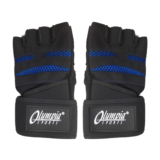 Picture of HANDSCHUHE Fitness Gloves from Synthetic Leather Palm w/ Silicon Printing Foam Padding Air Mesh onto back hand Long Neoprene Wrist Wrap w/ PVC logo strap